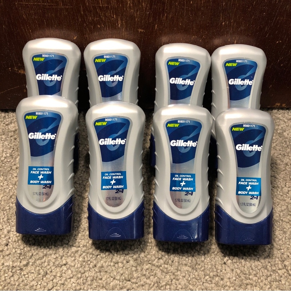 Lot Of 8 Gillette Oil Control 2 In 1 Face Wash + Body Wash 1.7oz (50ml) Each